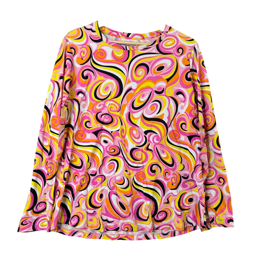 IBKUL Womens Size XL Pink Psychedelic Swirl UPF 50+ Long Sleeve Mesh Vent Top